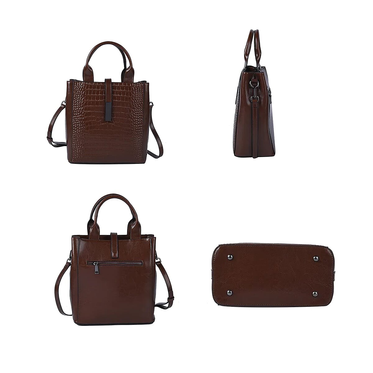 Passage Chocolate Crocodile Embossed Genuine Leather Tote Bag for Women, Woven & Leather Strap, Satchel Purse, Shoulder Handbag, Designer Tote Bag image number 5