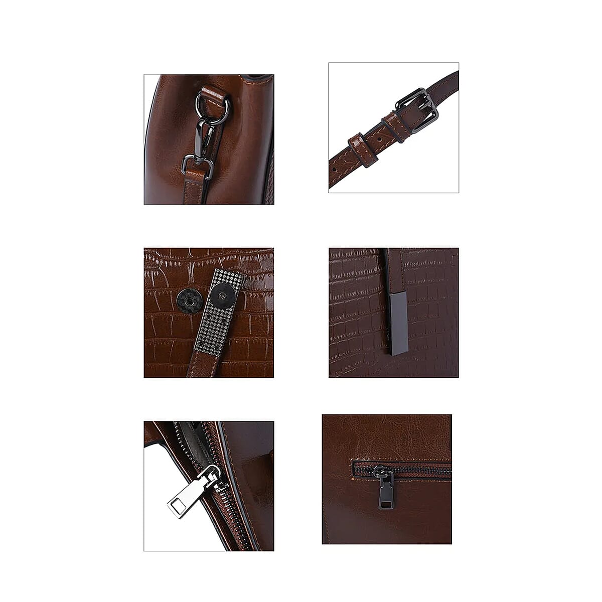 Passage Chocolate Crocodile Embossed Genuine Leather Tote Bag for Women, Woven & Leather Strap, Satchel Purse, Shoulder Handbag, Designer Tote Bag image number 6