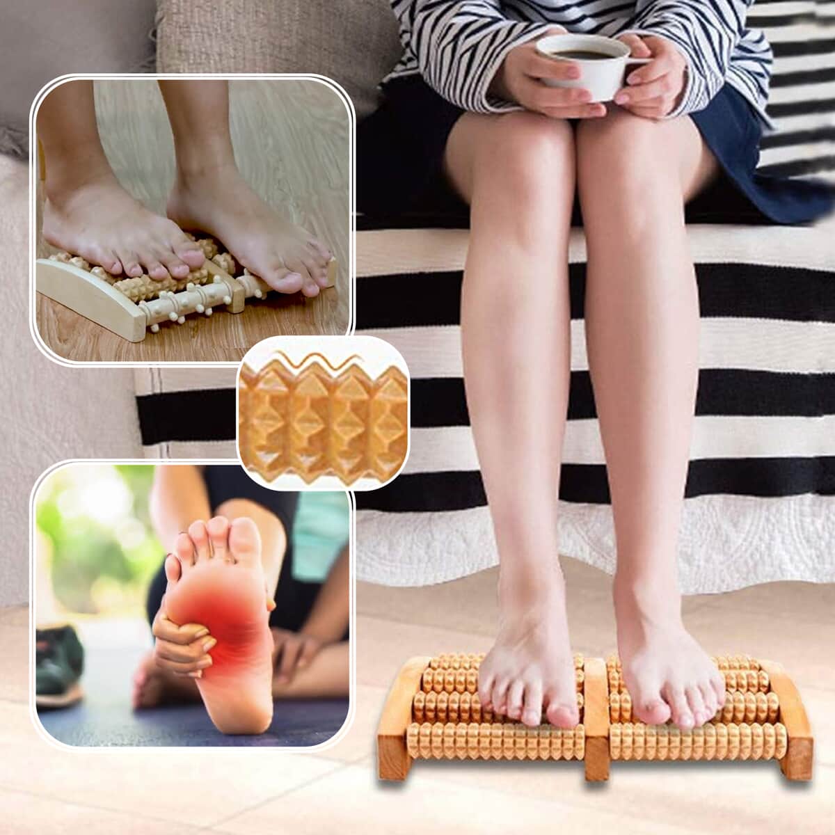 Acupressure Therapy with Wooden Foot Roller image number 1