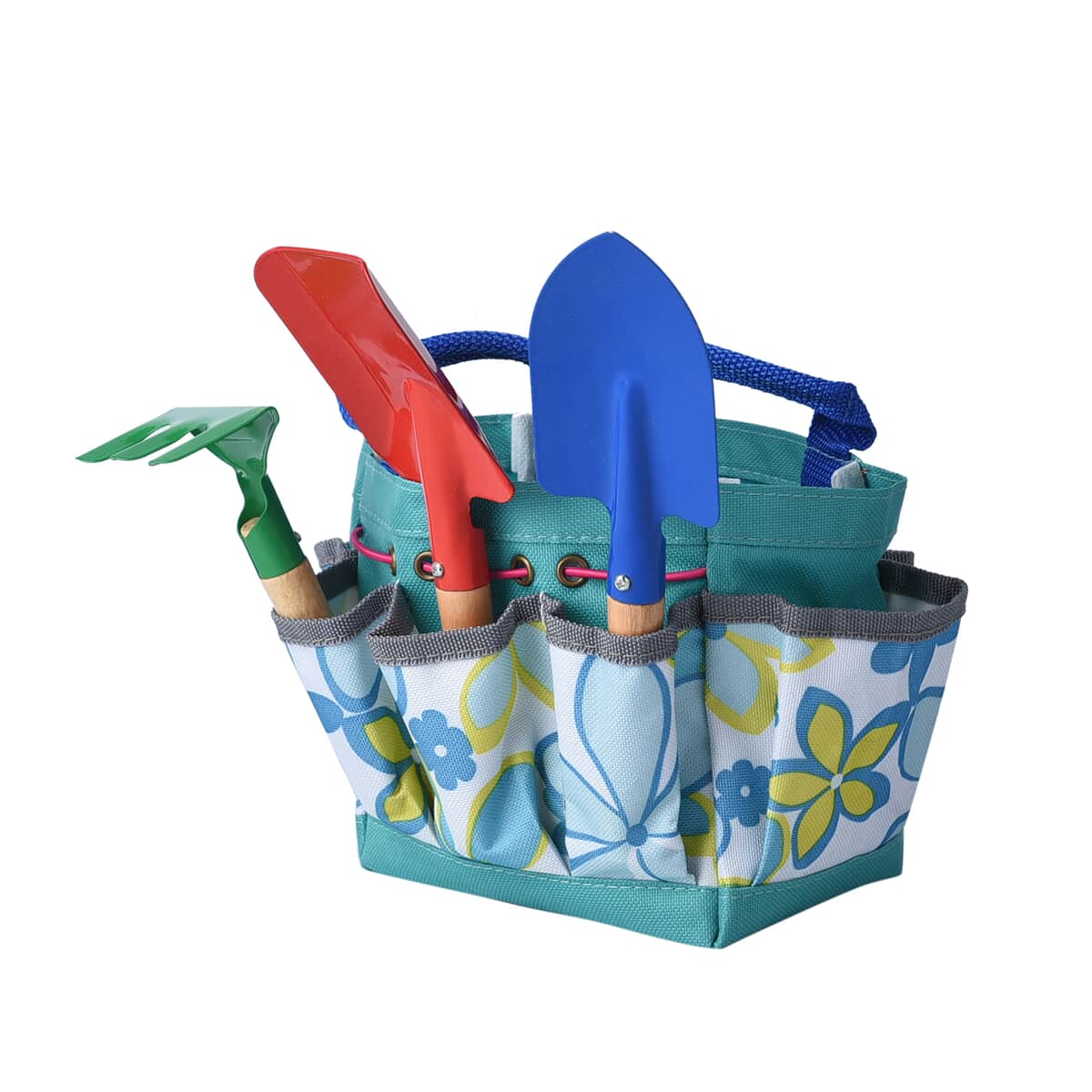 Set of 4 Garden Tools - Green Tote Bag (9.84"x5.91") Trowel (7.84"x2.56") Shovel (8.67"x2.28") Rake (5.71"x2.56") image number 0