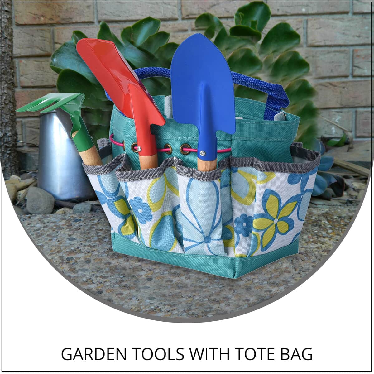 Set of 4 Garden Tools - Green Tote Bag (9.84"x5.91") Trowel (7.84"x2.56") Shovel (8.67"x2.28") Rake (5.71"x2.56") image number 1
