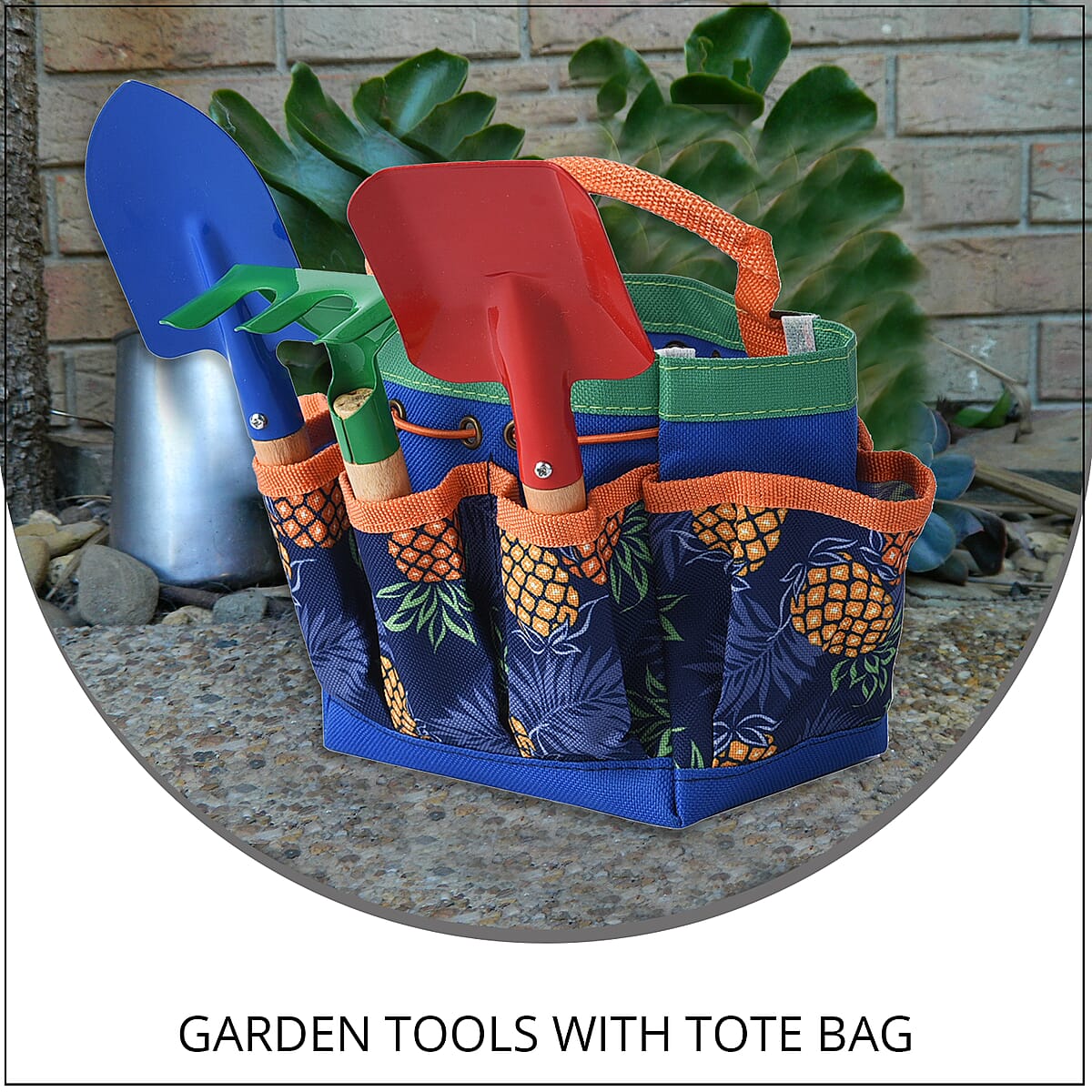 Set of 4 Garden Tools - Blue Tote Bag, Trowel, Shovel and Rake image number 1