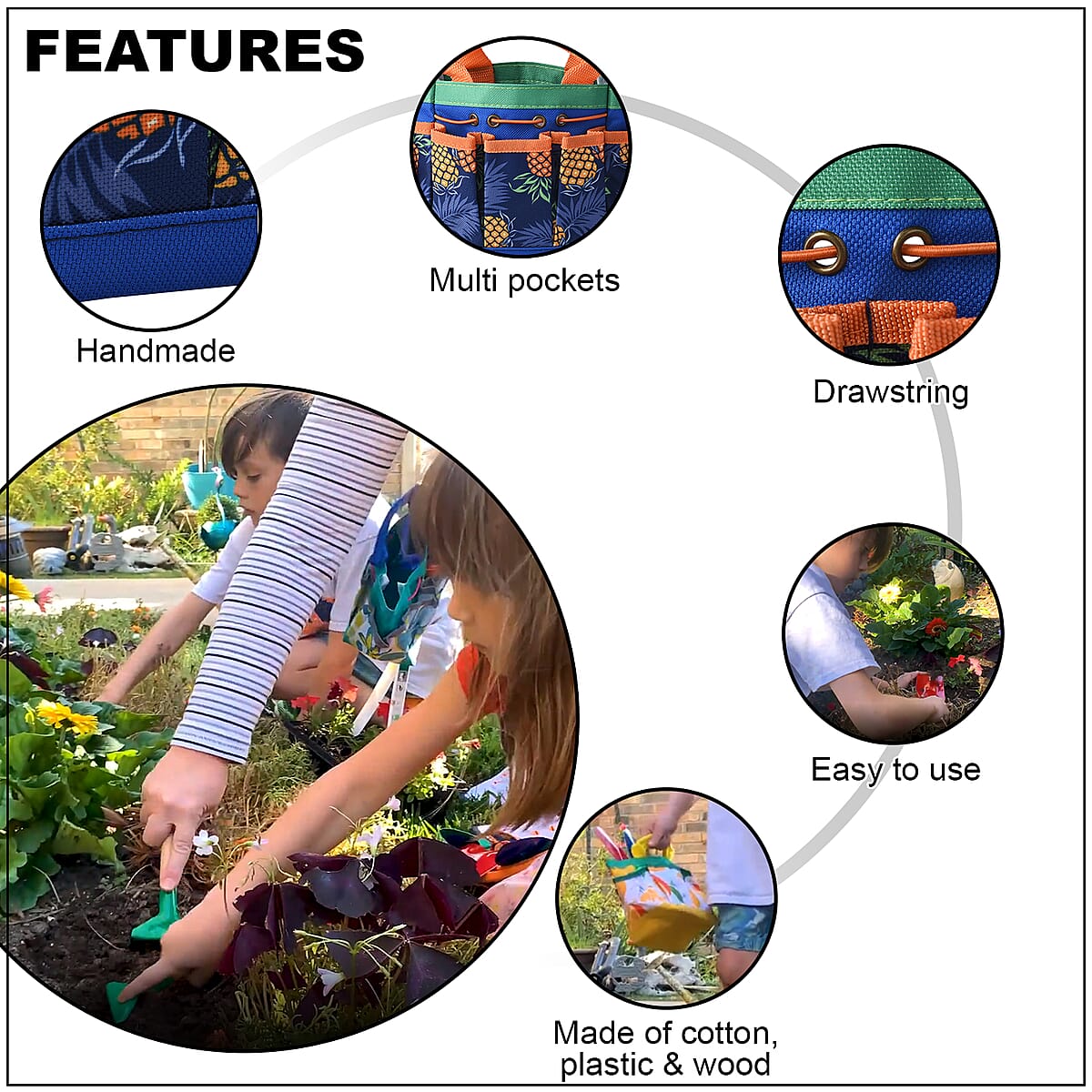 Set of 4 Garden Tools - Blue Tote Bag, Trowel, Shovel and Rake image number 2