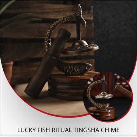 Handcrafted Lucky Fish Ritual Tingsha Chime in Gold Finish (4.50"x3.75"x7") image number 1