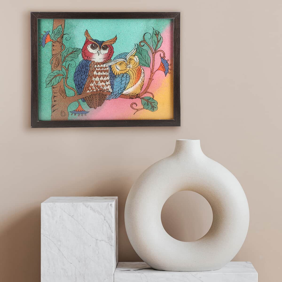 Handcrafted Gemstone Owl Wall Painting (12.5x9.5) (0.88 lbs) image number 1