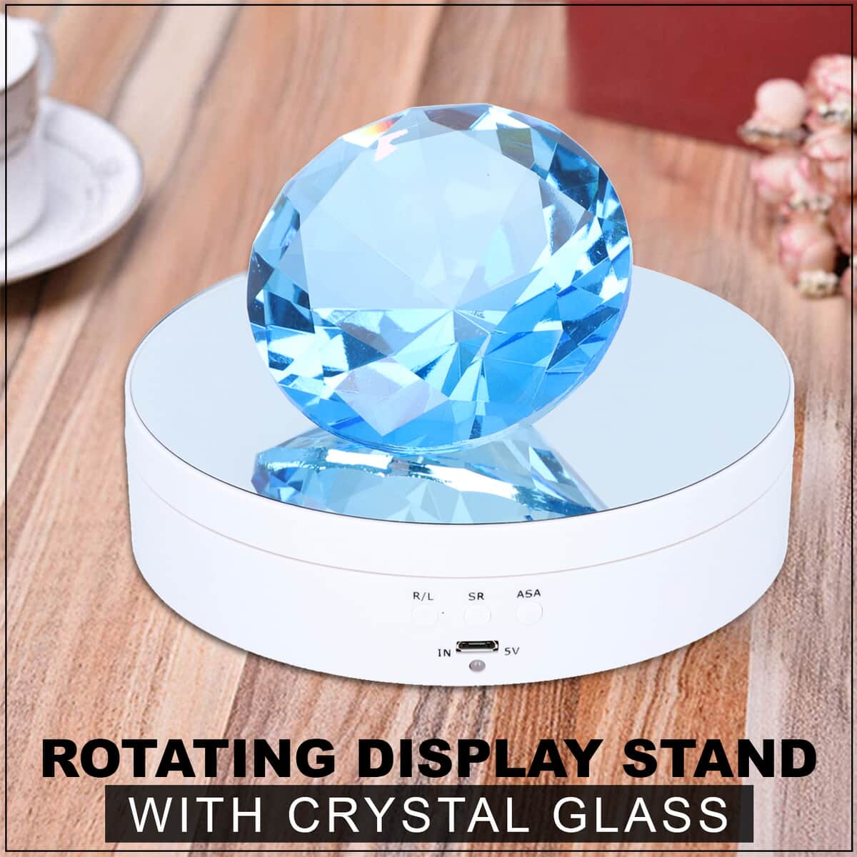 White Rotating Display Stand with Crystal Glass (3xAAA Batteries Not Included) image number 1