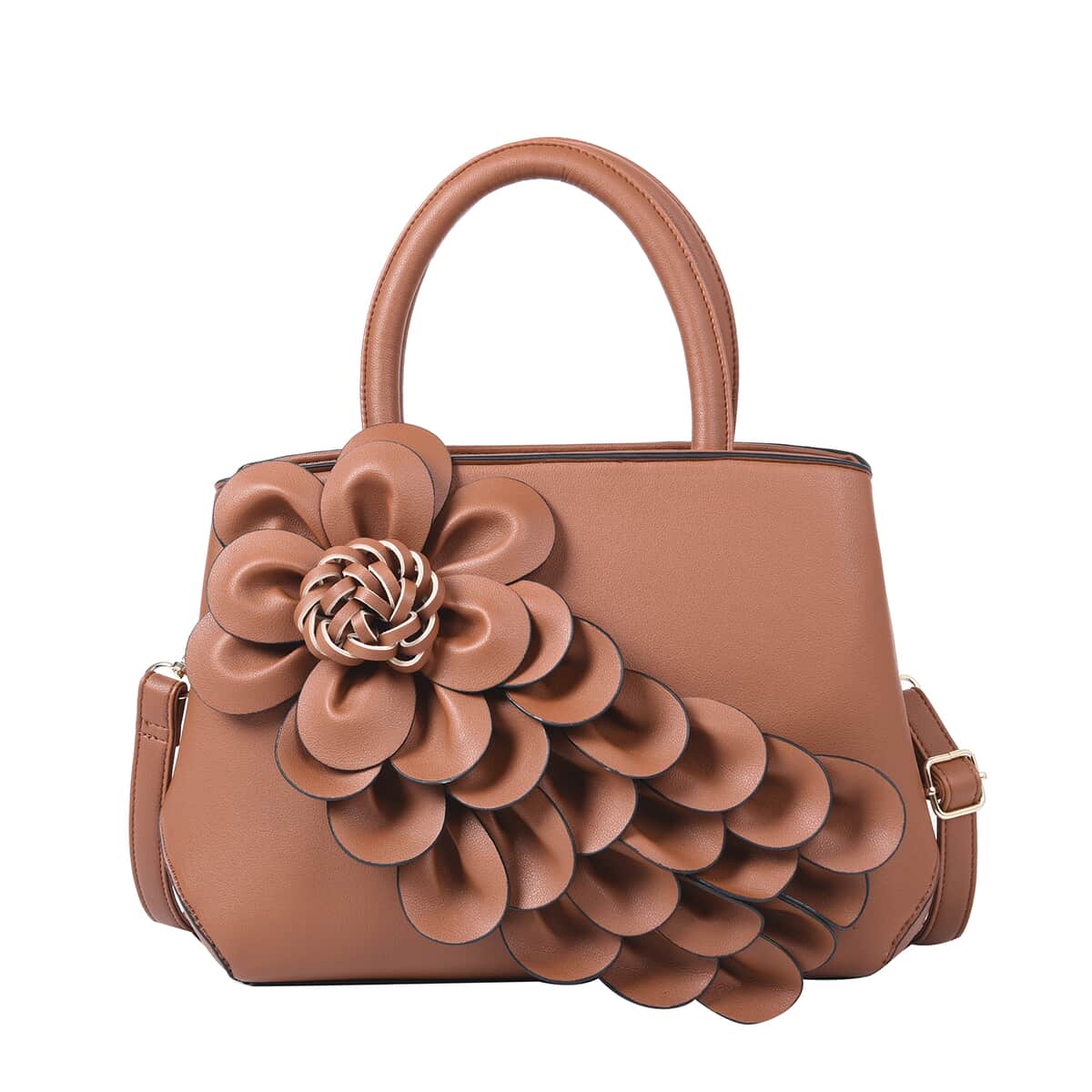 Black Floral Pattern Faux Leather Women's Convertible Bag with Detachable Shoulder Strap image number 0
