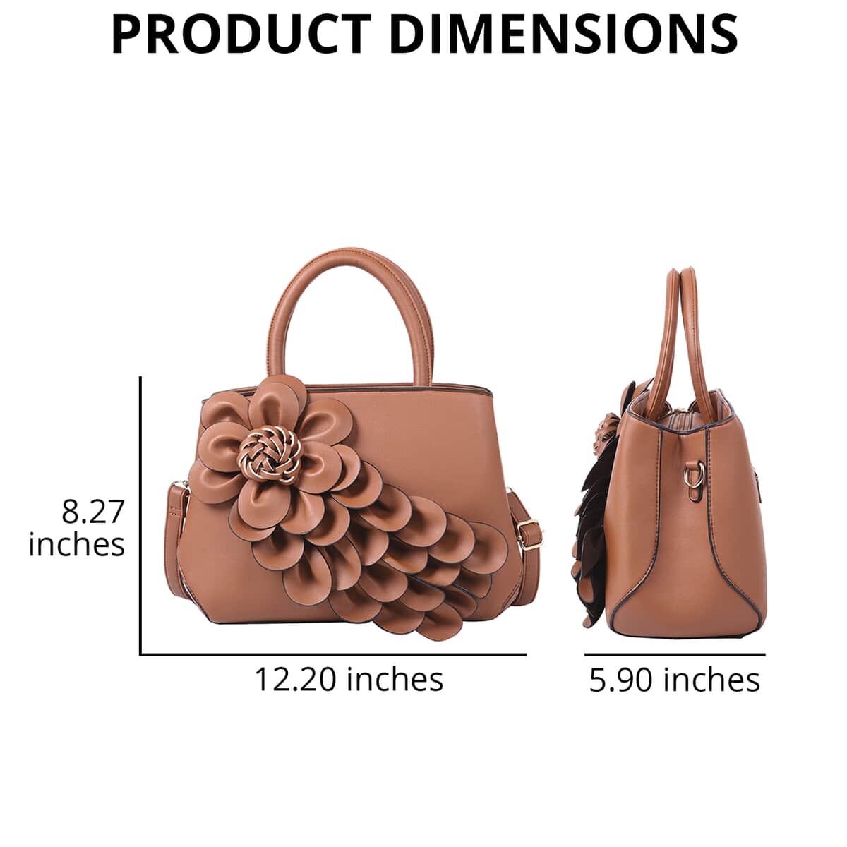 Black Floral Pattern Faux Leather Women's Convertible Bag with Detachable Shoulder Strap image number 4