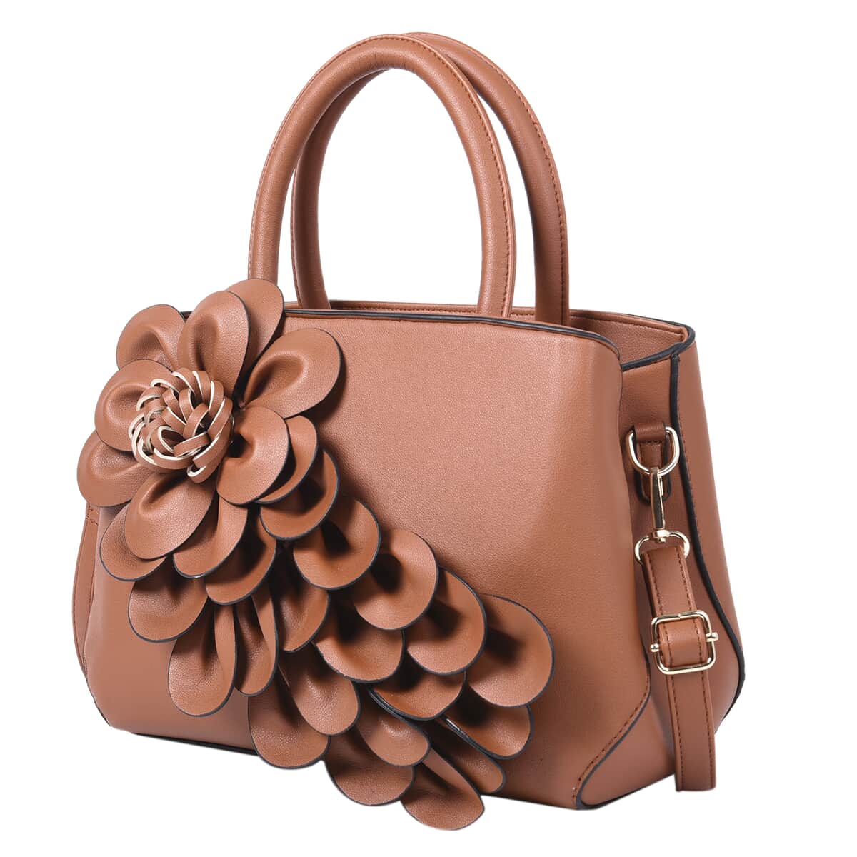 Black Floral Pattern Faux Leather Women's Convertible Bag with Detachable Shoulder Strap image number 5