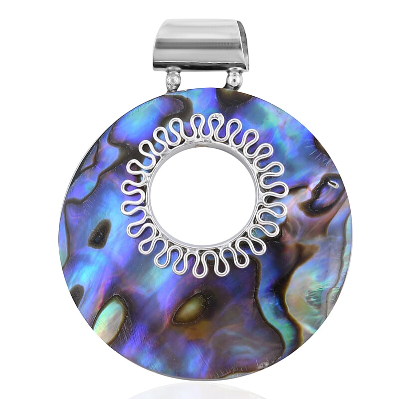 Abalone Shell Circle Pendant without Chain in Sterling Silver