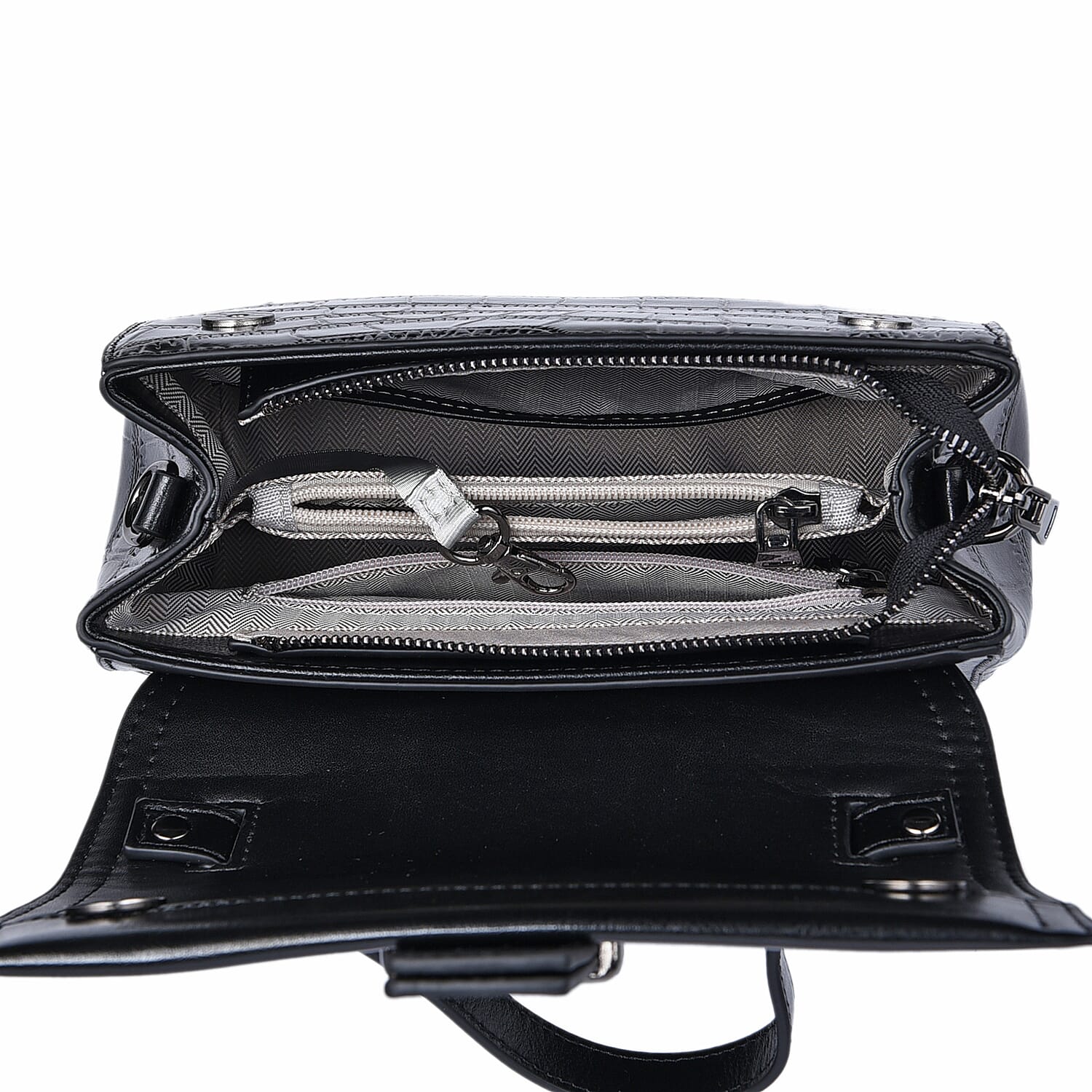 Hong Kong Closeout Collection Black Croc Embossed Pattern Genuine Leather Tote Bag with Set of 2 Woven & Leather Strap