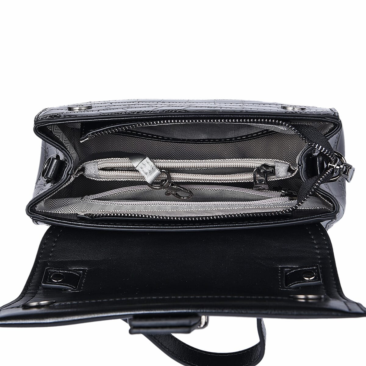 Hong Kong Closeout Collection Black Croc Embossed Pattern Genuine Leather Tote Bag with Set of 2 Woven & Leather Strap image number 3