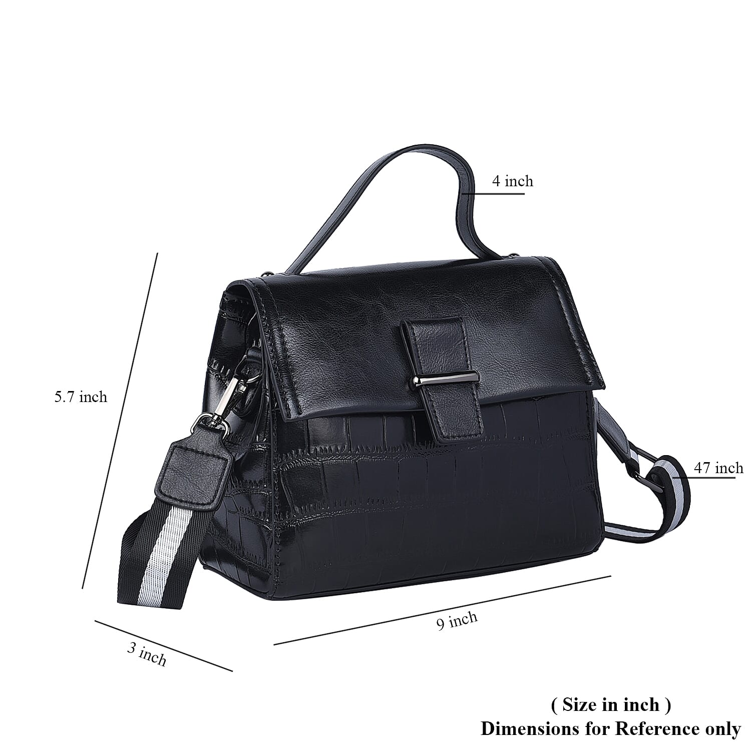 Hong Kong Closeout Collection Black Croc Embossed Pattern Genuine Leather Tote Bag with Set of 2 Woven & Leather Strap