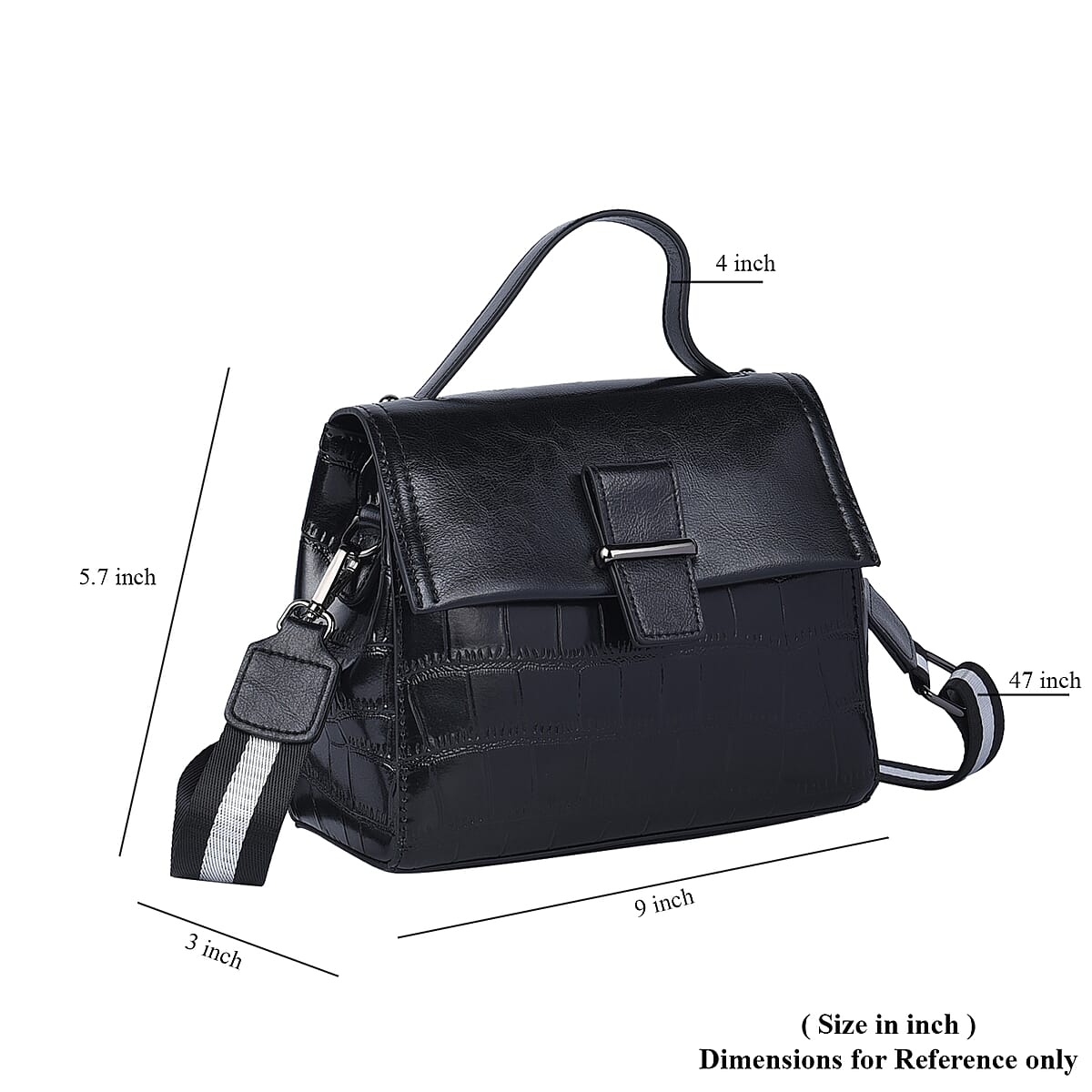 Hong Kong Closeout Collection Black Croc Embossed Pattern Genuine Leather Tote Bag with Set of 2 Woven & Leather Strap image number 4