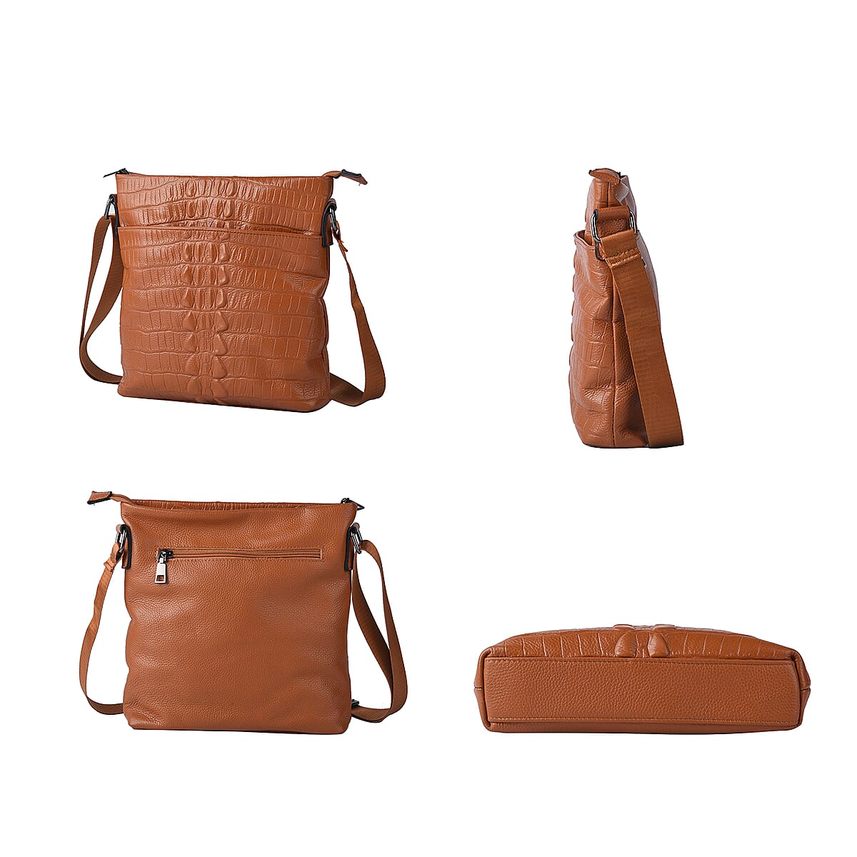 Men's Collection Black Crocodile Skin Pattern Genuine Leather Middle Size Crossbody Pattern (10"x11"x2") image number 1