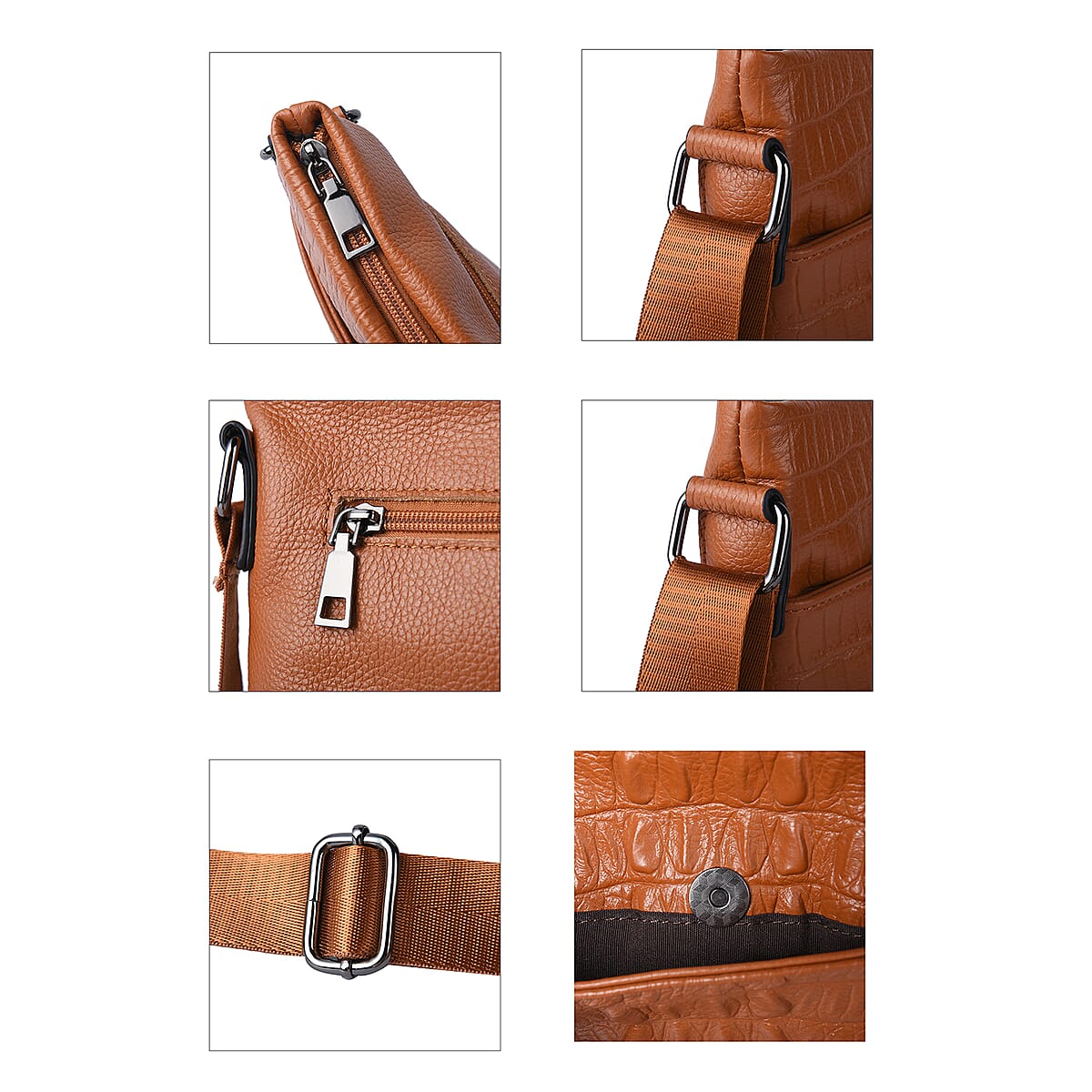 Men's Collection Black Crocodile Skin Pattern Genuine Leather Middle Size Crossbody Pattern (10"x11"x2") image number 2