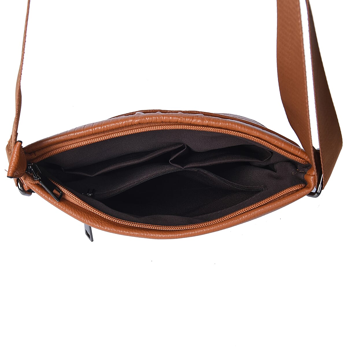 Men's Collection Black Crocodile Skin Pattern Genuine Leather Middle Size Crossbody Pattern (10"x11"x2") image number 3