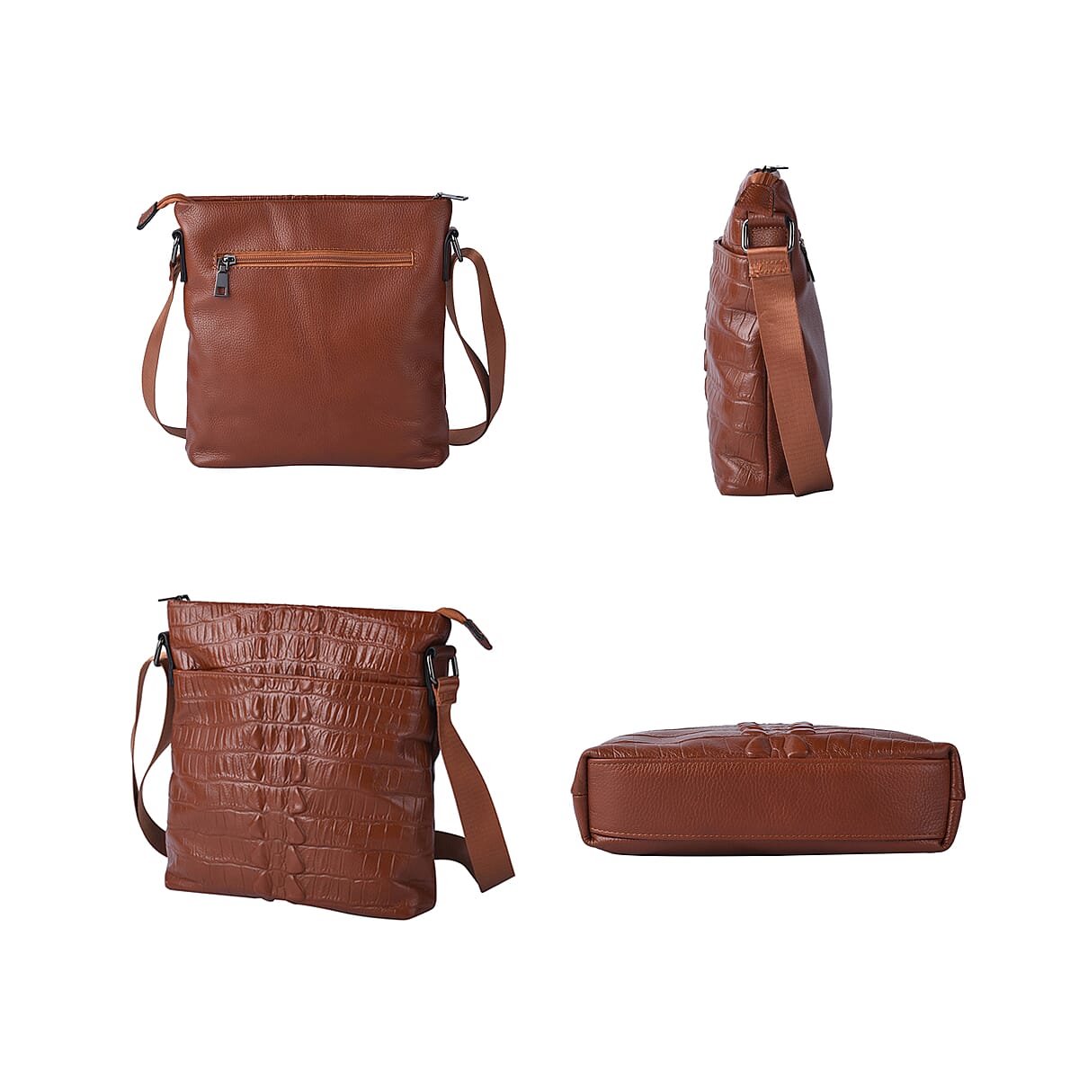 Men's Collection Tan Crocodile Skin Pattern Genuine Leather Middle Size Crossbody Pattern image number 1