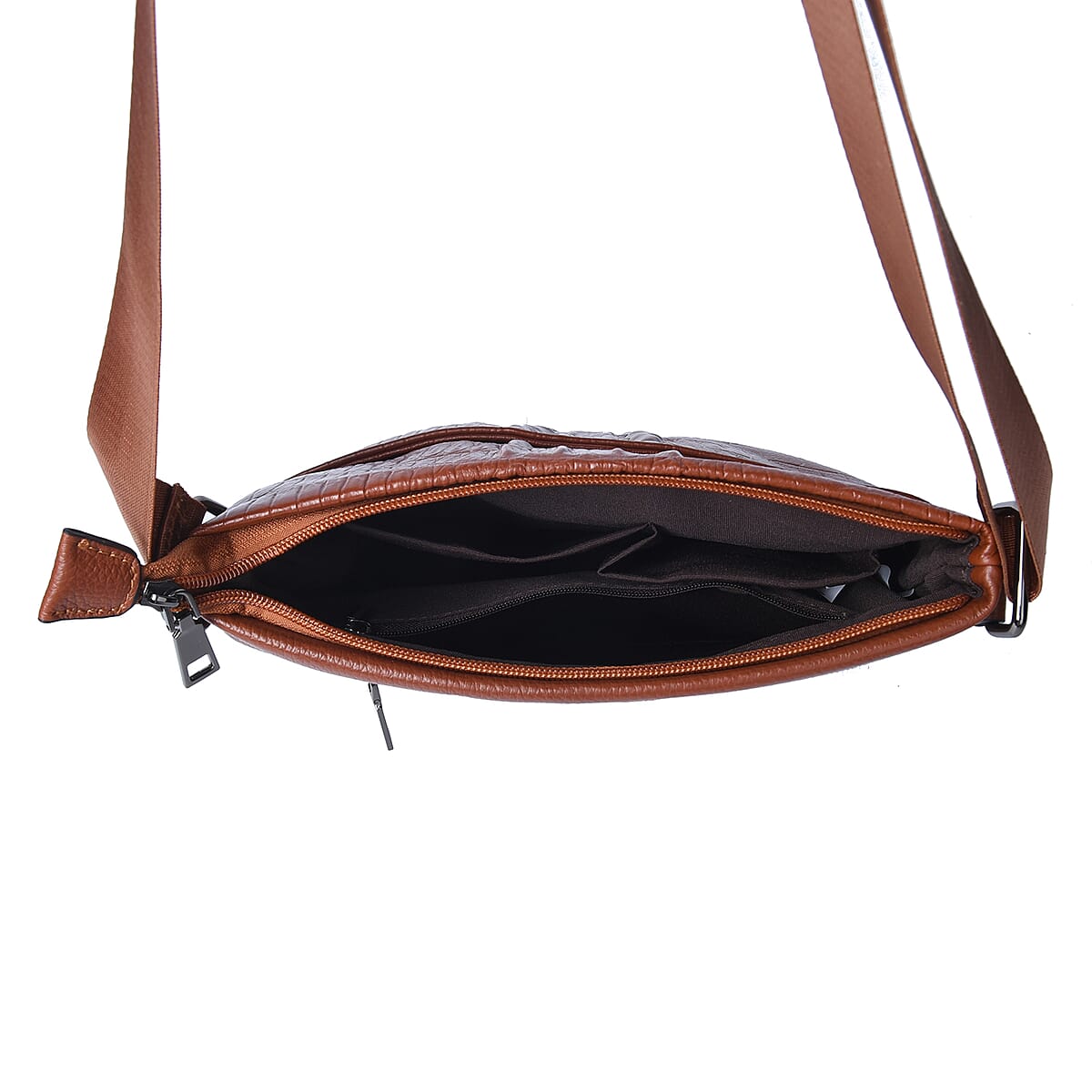 Men's Collection Tan Crocodile Skin Pattern Genuine Leather Middle Size Crossbody Pattern image number 2