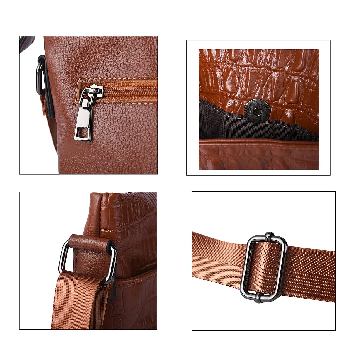 Men's Collection Tan Crocodile Skin Pattern Genuine Leather Middle Size Crossbody Pattern image number 3