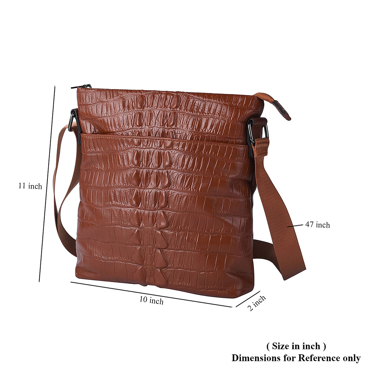 Men's Collection Tan Crocodile Skin Pattern Genuine Leather Middle Size Crossbody Pattern image number 4