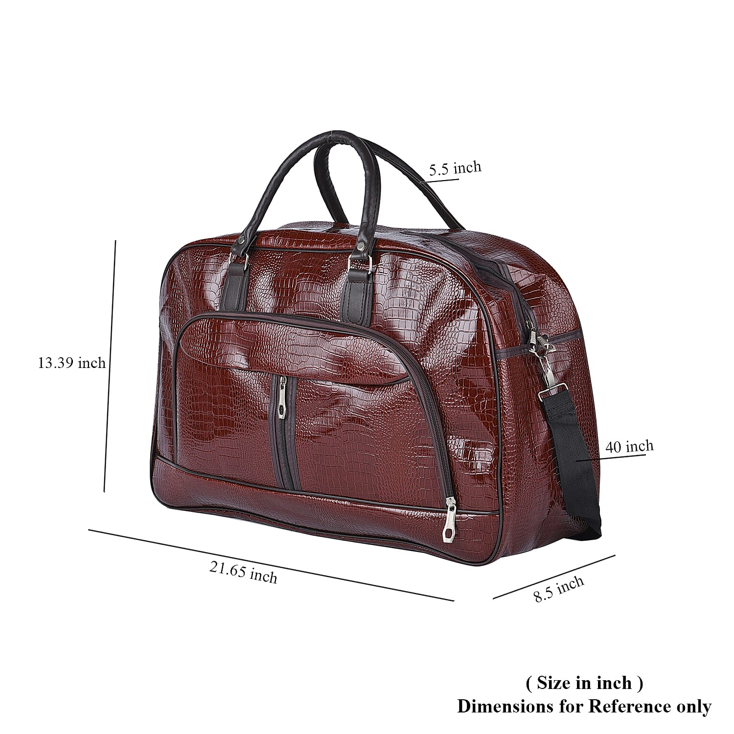 Hong Kong Closeout Deal Coffee Snake Skin Embossed Faux Leather Travel Bag with Shoulder Strap