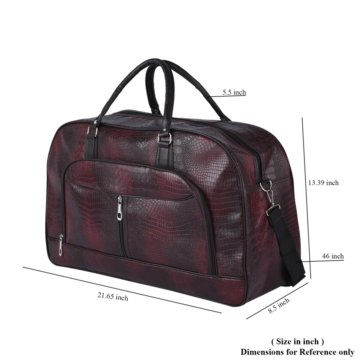 Hong Kong Closeout Deal Dark Red Crocodile Pattern Faux Leather Travel Bag with Shoulder Strap image number 7