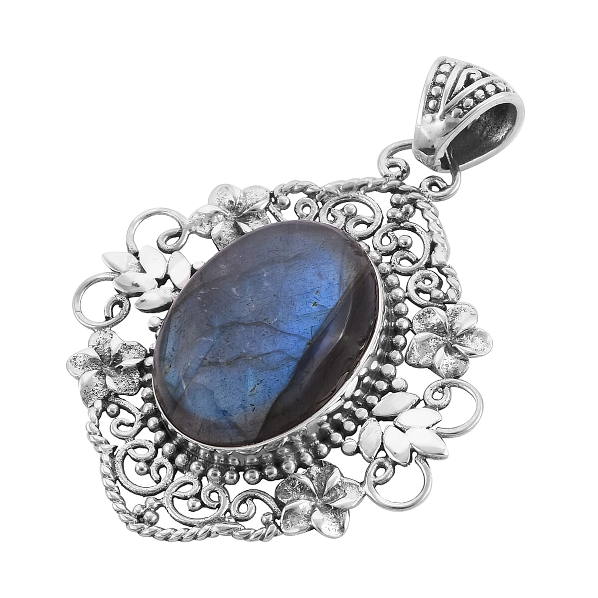 Bali Legacy Malagasy Labradorite Carved Pendant in Sterling Silver 7 Grams 20.00 ctw image number 2