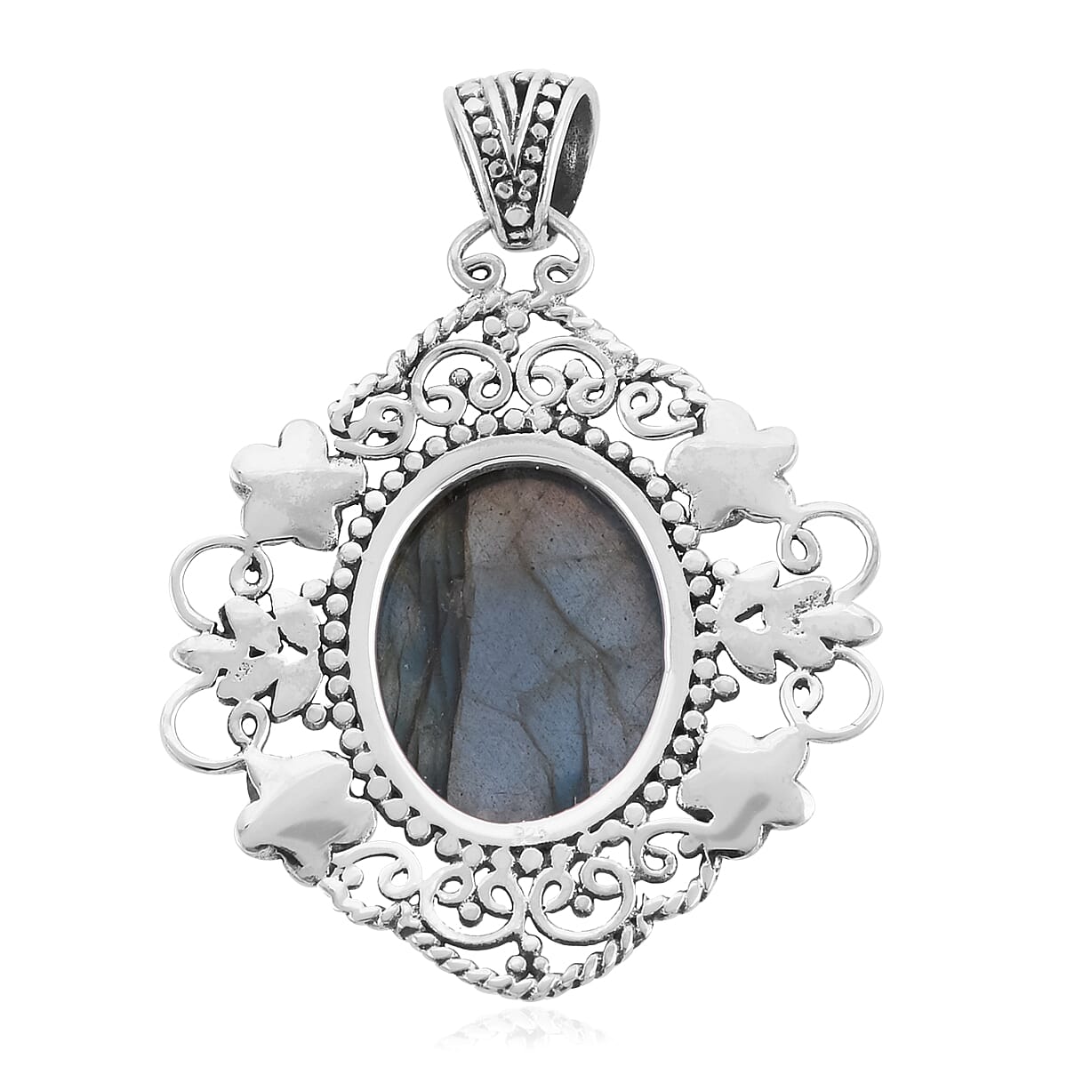 Bali Legacy Malagasy Labradorite Carved Pendant in Sterling Silver 7 Grams 20.00 ctw image number 3