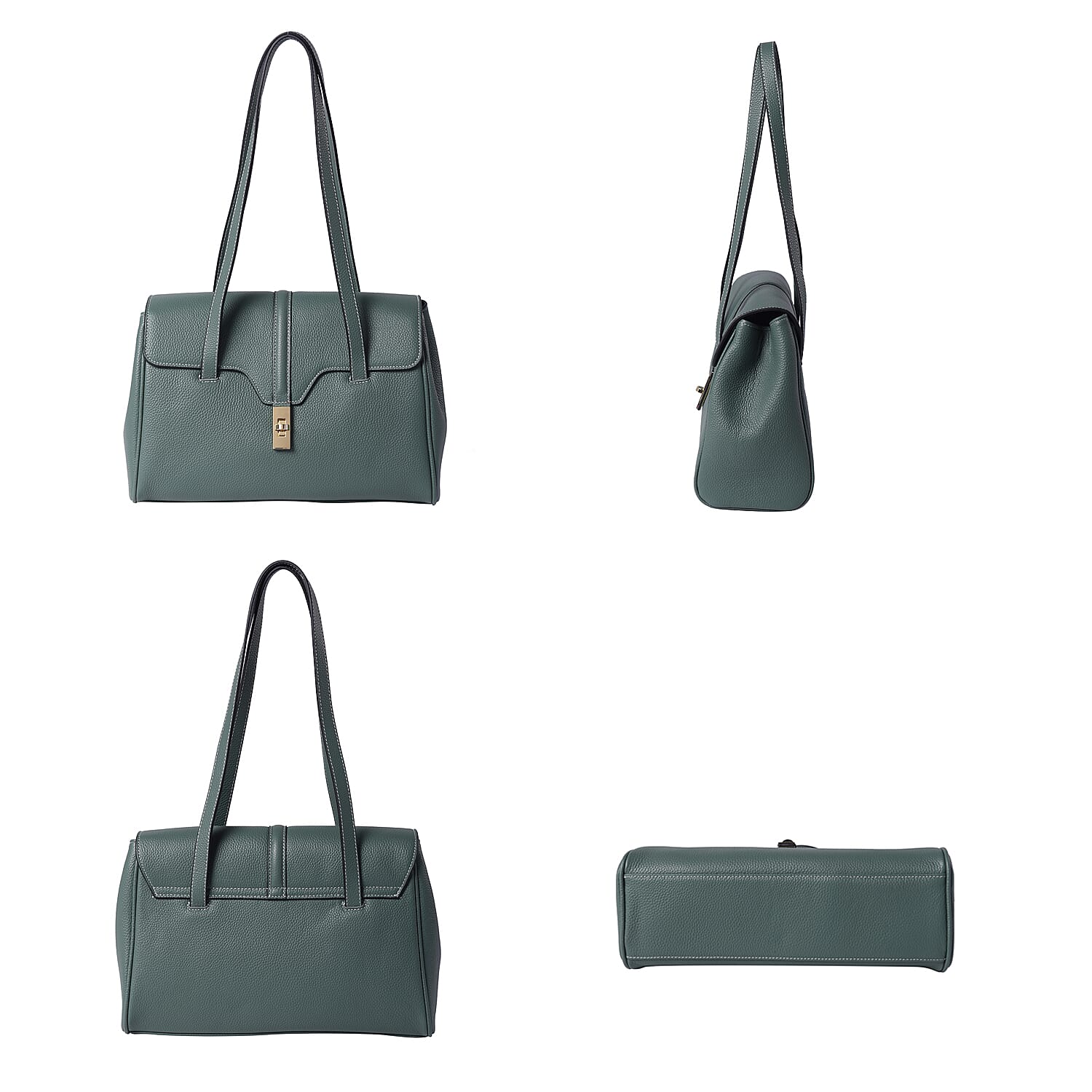 Hong Kong Closeout Collection Green Genuine Leather Tote Bag with Flap Cover & Handle Drop