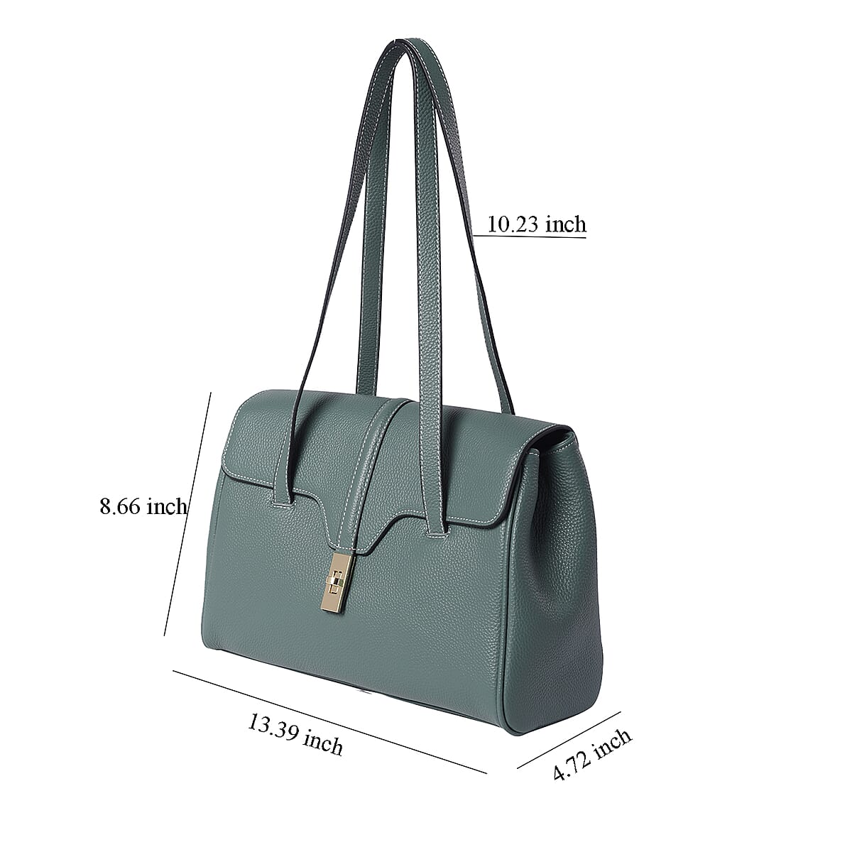 Hong Kong Closeout Collection Green Genuine Leather Tote Bag with Flap Cover & Handle Drop image number 4