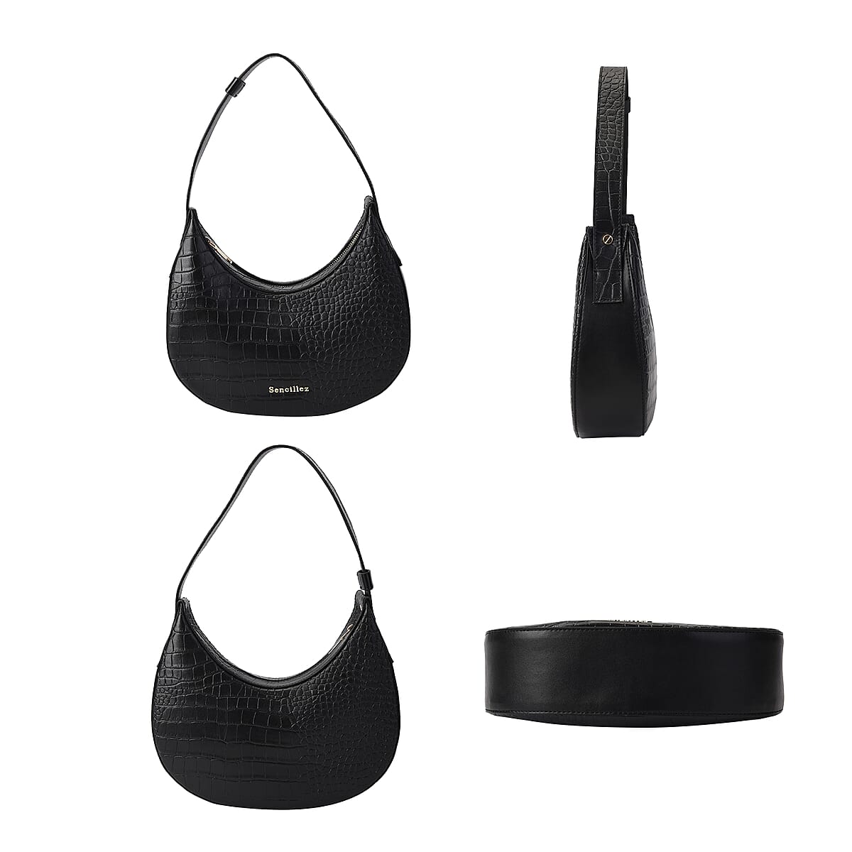 SENCILLEZ Black Genuine Leather Crocodile Embossed Structured Bag image number 1
