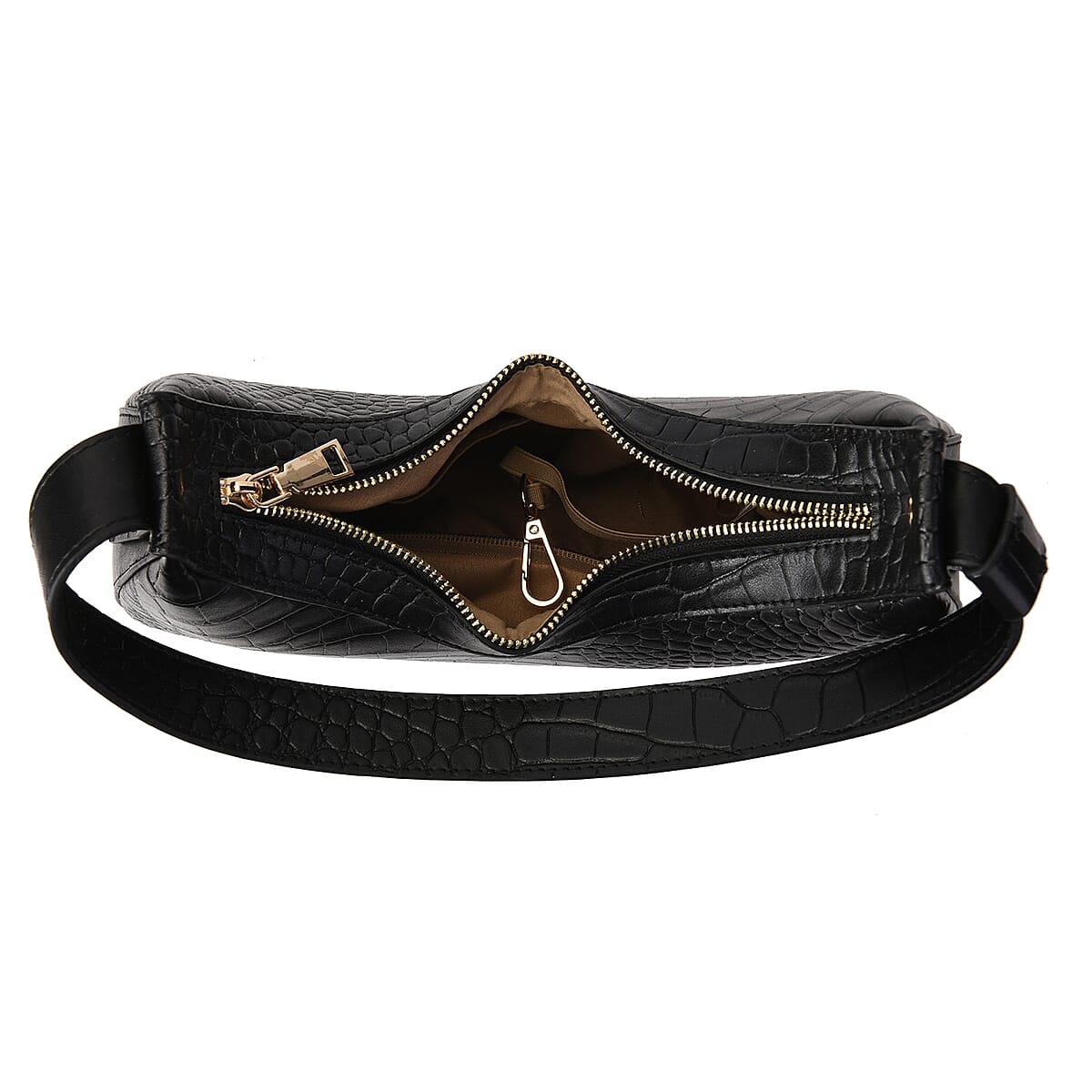 SENCILLEZ Black Genuine Leather Crocodile Embossed Structured Bag image number 2