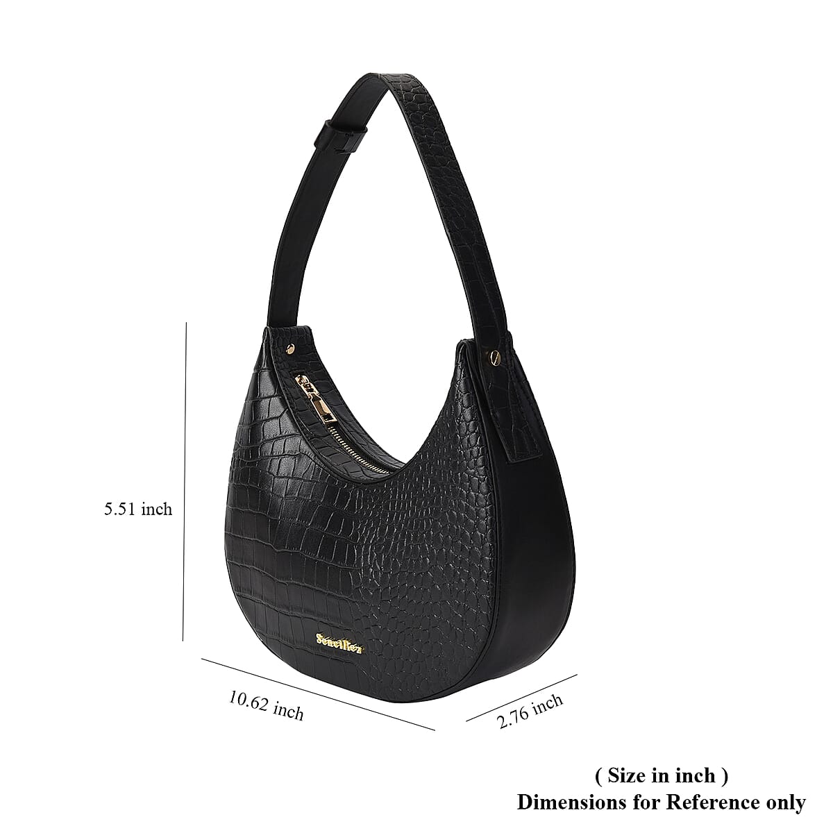 SENCILLEZ Black Genuine Leather Crocodile Embossed Structured Bag image number 3