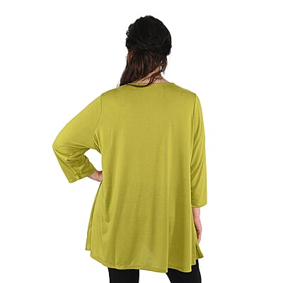 KAKTUS 3/4 Sleeve Split Pea V-Neck Top with Button Detail - Size 1X