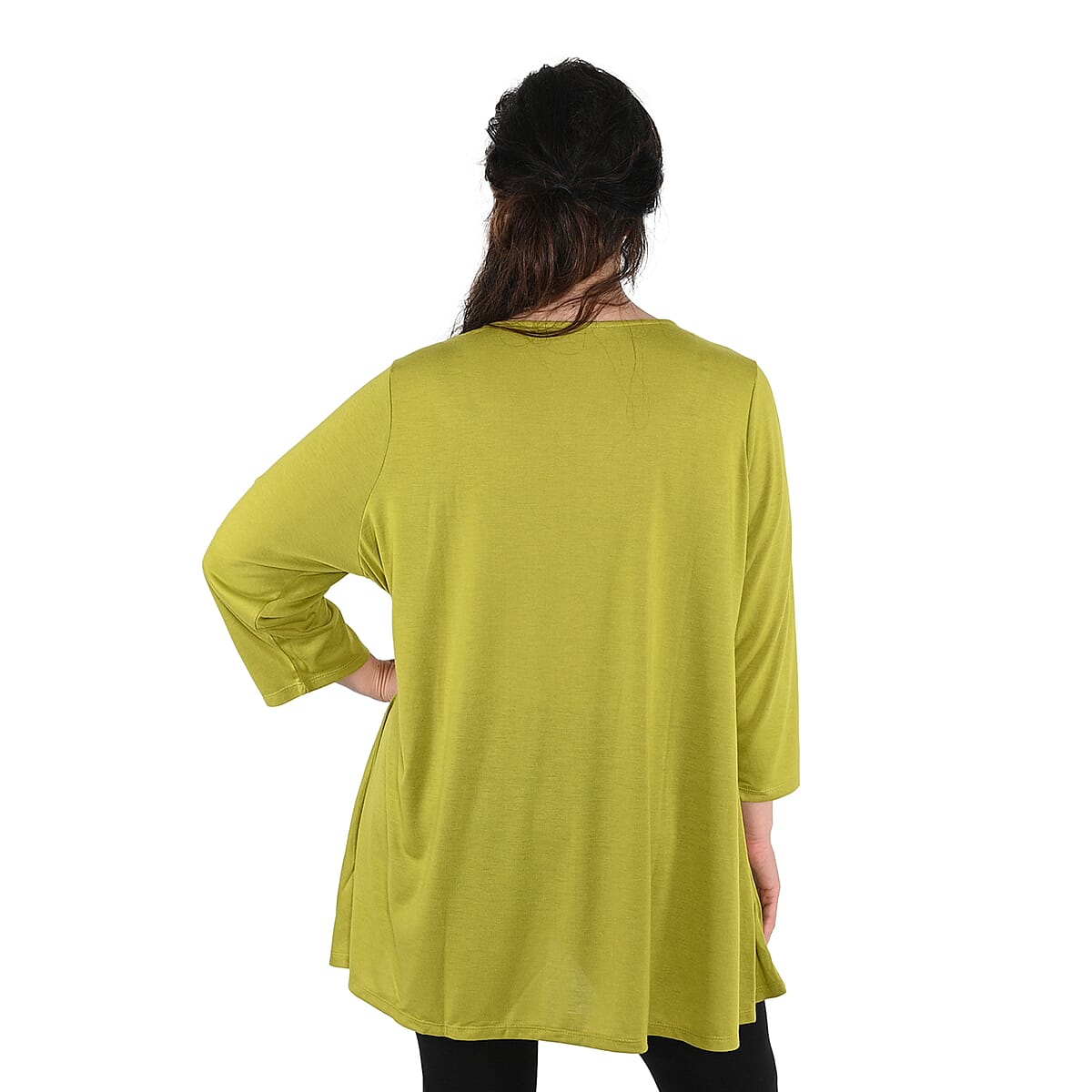 KAKTUS 3/4 Sleeve Split Pea V-Neck Top with Button Detail - Size 2X image number 1