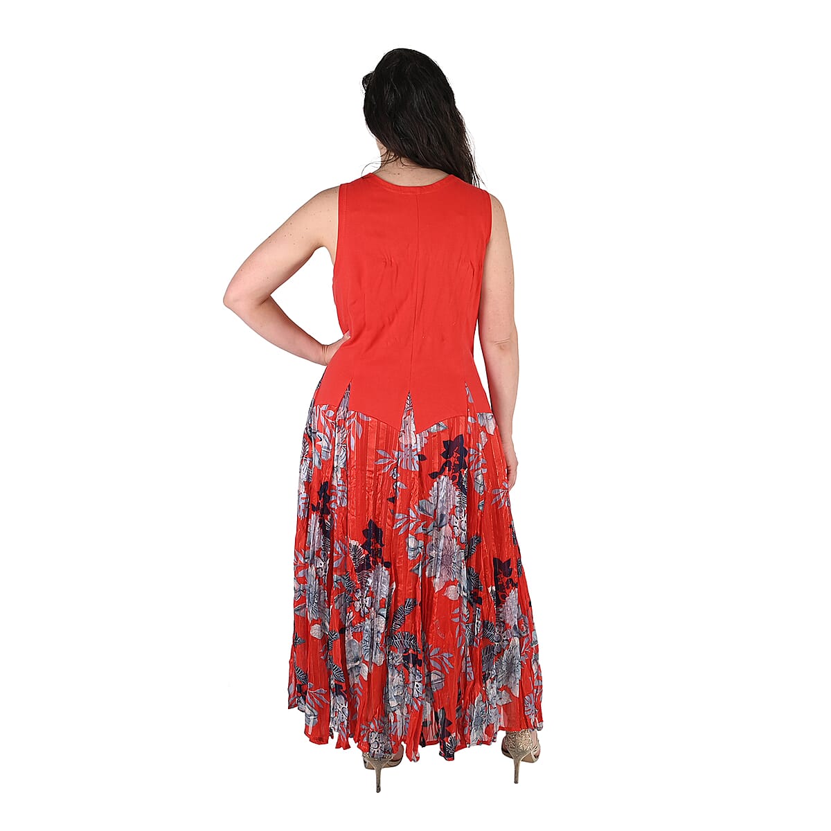KAKTUS Red and Blue Floral Bubble Dress with Dart Bodice - Size 3X image number 1