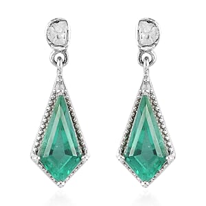 Emeraldine Quartz (Triplet) and Polki Diamond Earrings in Platinum Over Sterling Silver 8.30 ctw