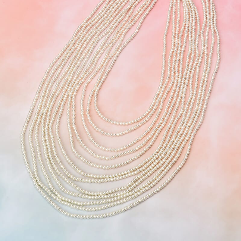 Simulated Pearl Multi Strand Necklace in Silvertone Necklace| White Multi Layered Necklace| Multi Strand Necklace   (21-24 Inches)