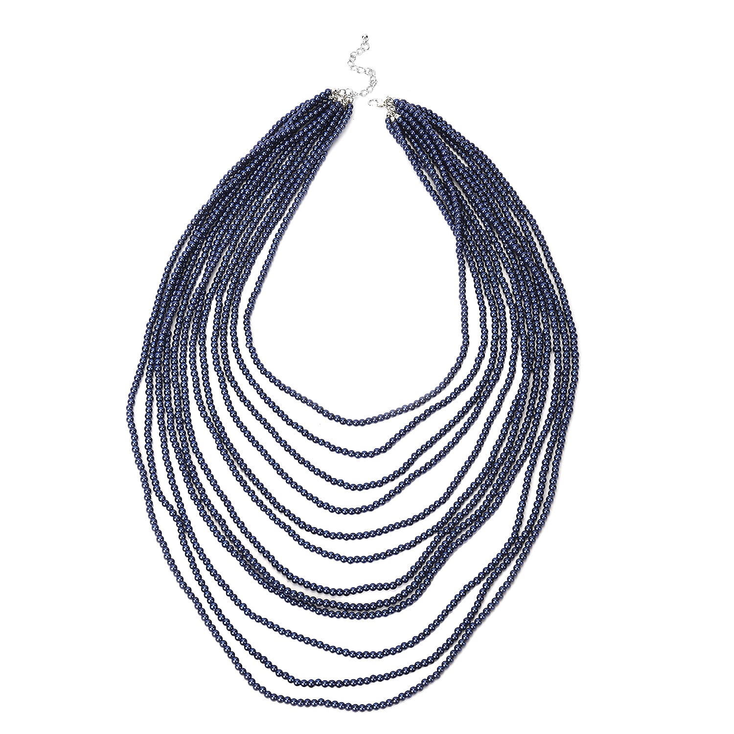 Simulated Pearl Multi Strand Necklace in Silvertone Necklace| Tahitian Color Multi Layered Necklace| Multi Strand Necklace   (21-24 Inches)