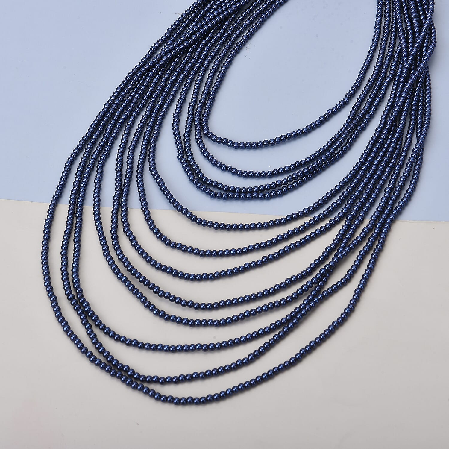 Simulated Pearl Multi Strand Necklace in Silvertone Necklace| Tahitian Color Multi Layered Necklace| Multi Strand Necklace   (21-24 Inches)