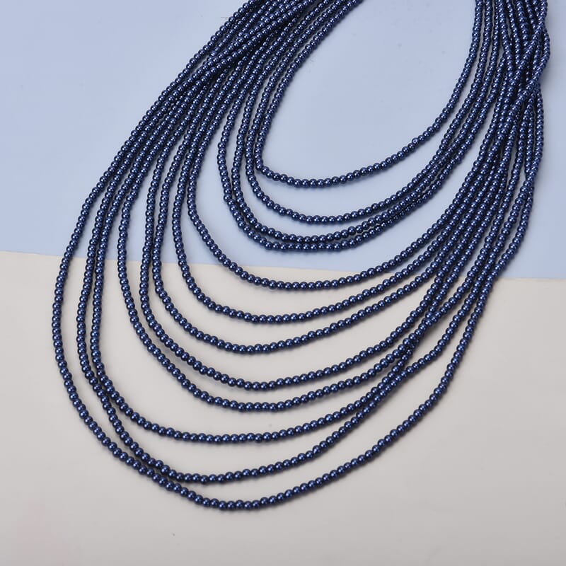 Simulated Pearl Multi Strand Necklace in Silvertone Necklace| Tahitian Color Multi Layered Necklace| Multi Strand Necklace   (21-24 Inches)