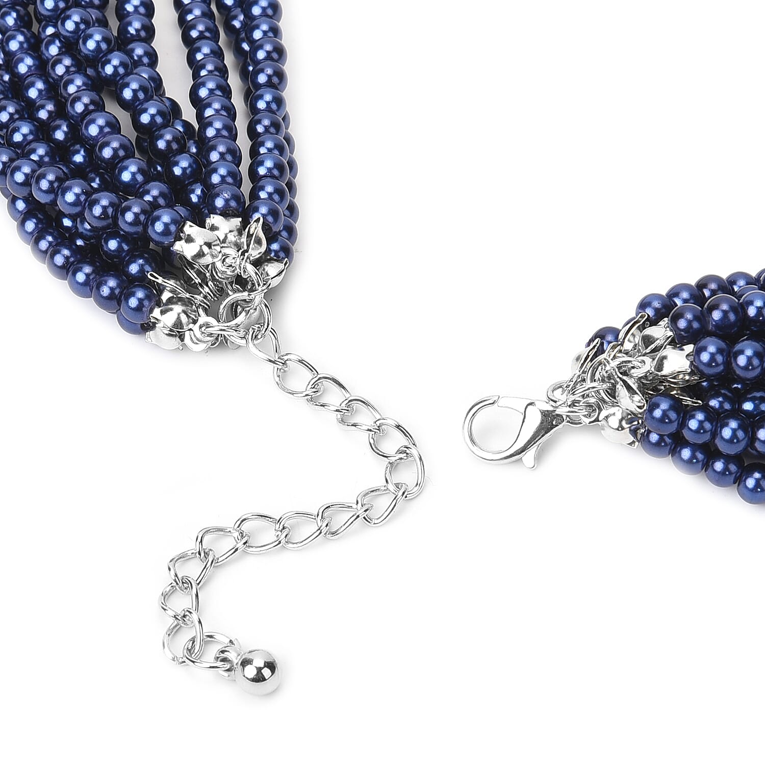 Simulated Pearl Multi Strand Necklace in Silvertone Necklace| Tahitian Color Multi Layered Necklace| Multi Strand Necklace   (21-24 Inches)