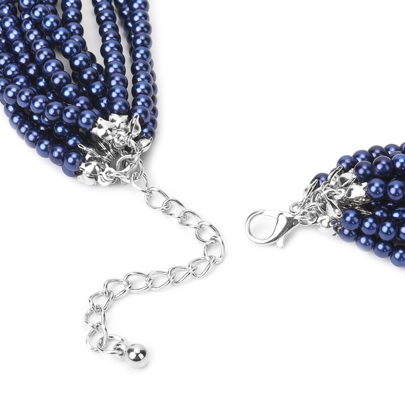Simulated Pearl Multi Strand Necklace in Silvertone Necklace| Tahitian Color Multi Layered Necklace| Multi Strand Necklace   (21-24 Inches)