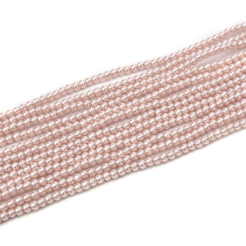 Simulated Pearl Multi Strand Necklace in Silvertone Necklace| Peach Multi Layered Necklace| Multi Strand Necklace   (21-24 Inches)