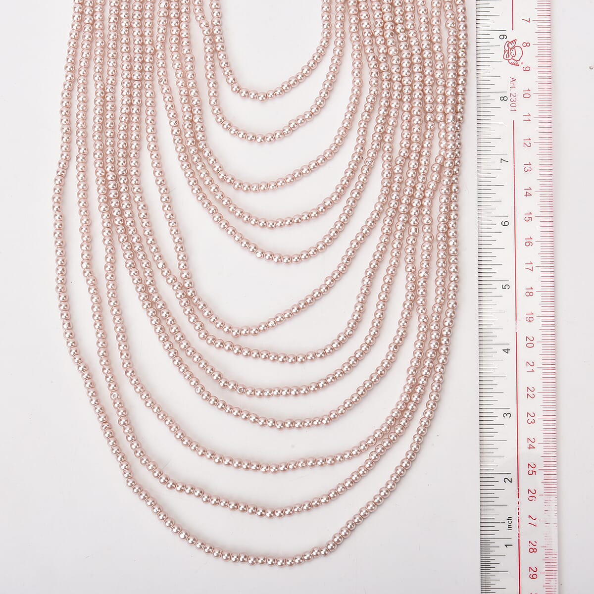 Simulated Pearl Multi Strand Necklace in Silvertone Necklace| Peach Multi Layered Necklace| Multi Strand Necklace   (21-24 Inches) image number 4