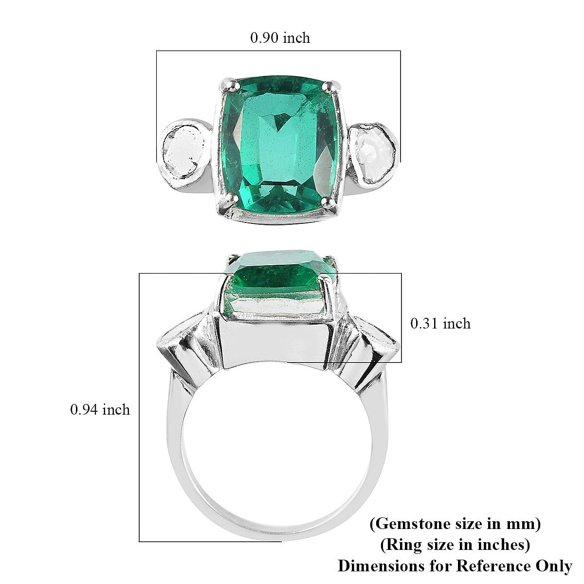 Emeraldine Quartz (Triplet) and Polki Diamond Ring in Platinum Over Sterling Silver (Size 8.0) 5.50 ctw image number 4
