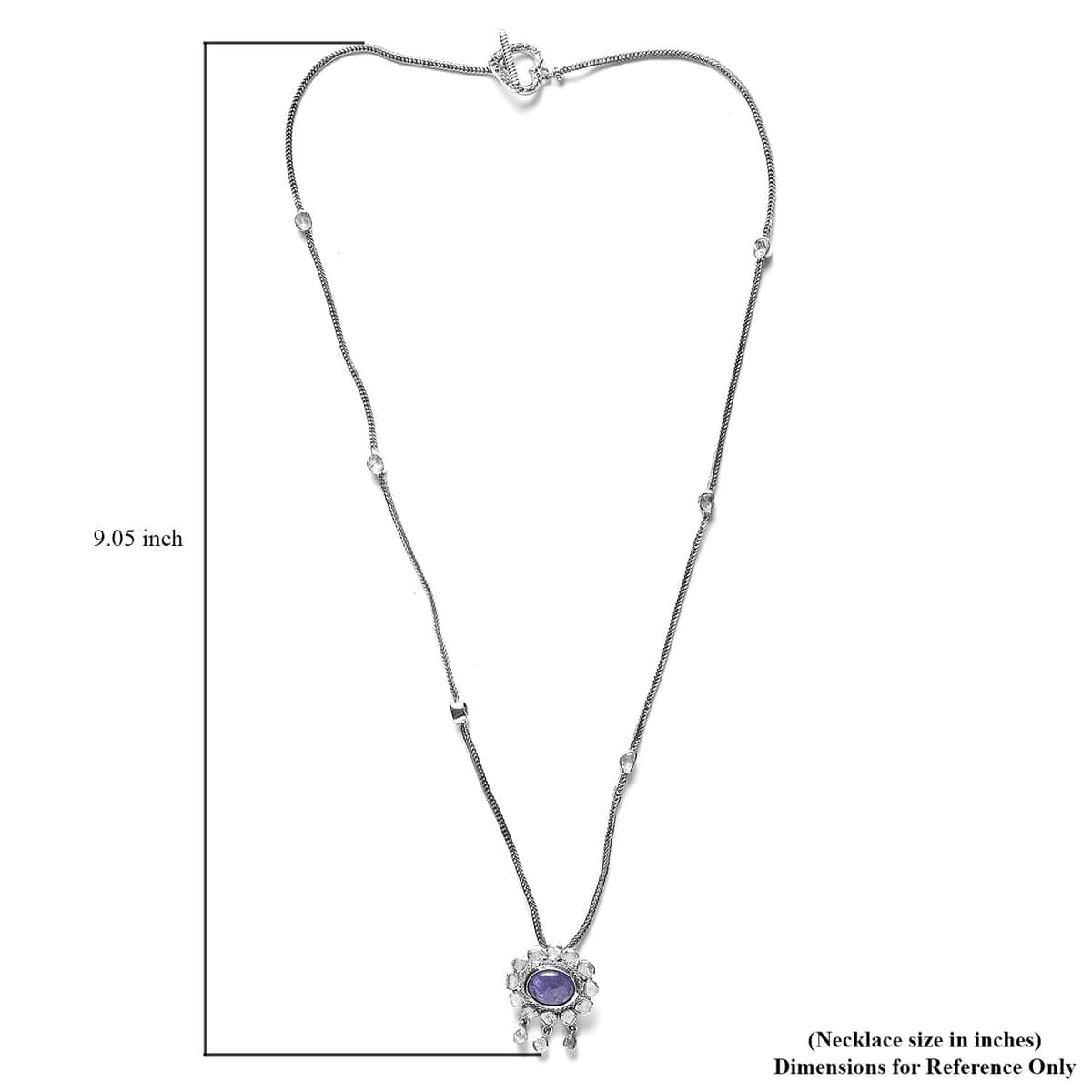 Artisan Crafted Tanzanite Carved and Polki Diamond Floral Necklace 20 Inches in Rhodium Over Sterling Silver 5.40 ctw image number 3
