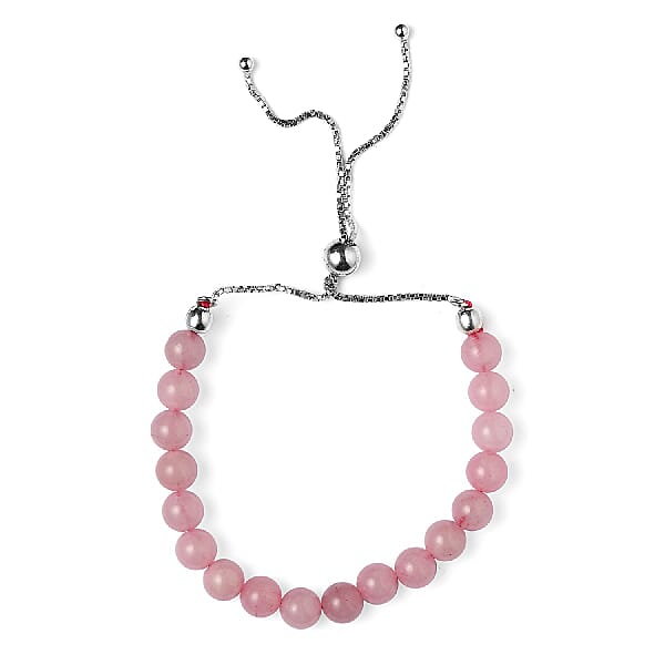 Galilea Rose Quartz Beaded Bolo Bracelet in Rhodium Over Sterling Silver 27.00 ctw