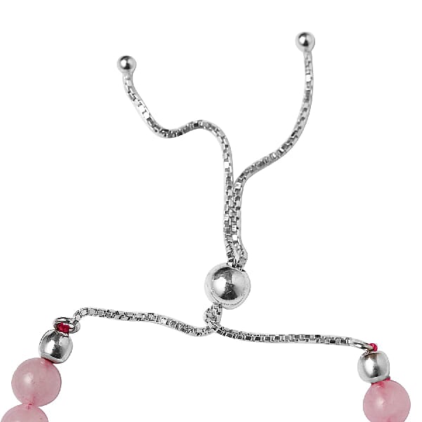 Galilea Rose Quartz Beaded Bolo Bracelet in Rhodium Over Sterling Silver 27.00 ctw